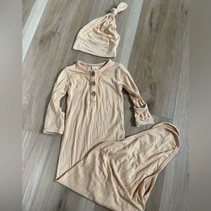 Larkspur baby gown and hat